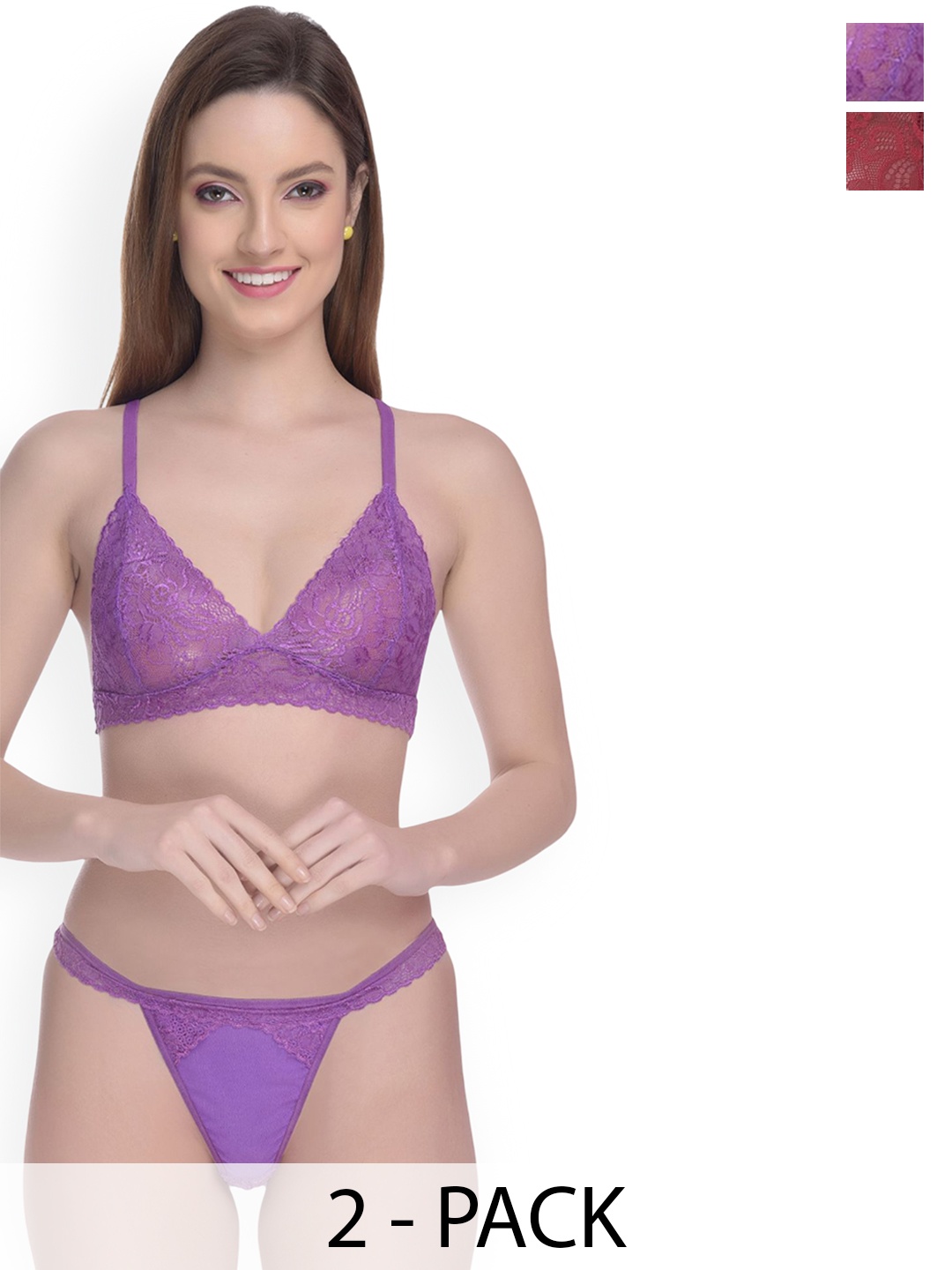 

chia fashions Women Pack Of 2 Non Padded Lingerie Set, Purple