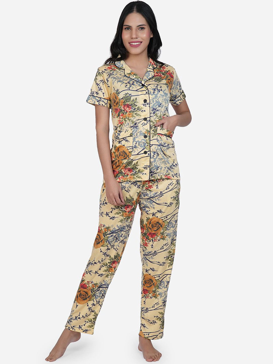 

SHYAM SONS FLAIR Women Floral Printed Night suit, Yellow