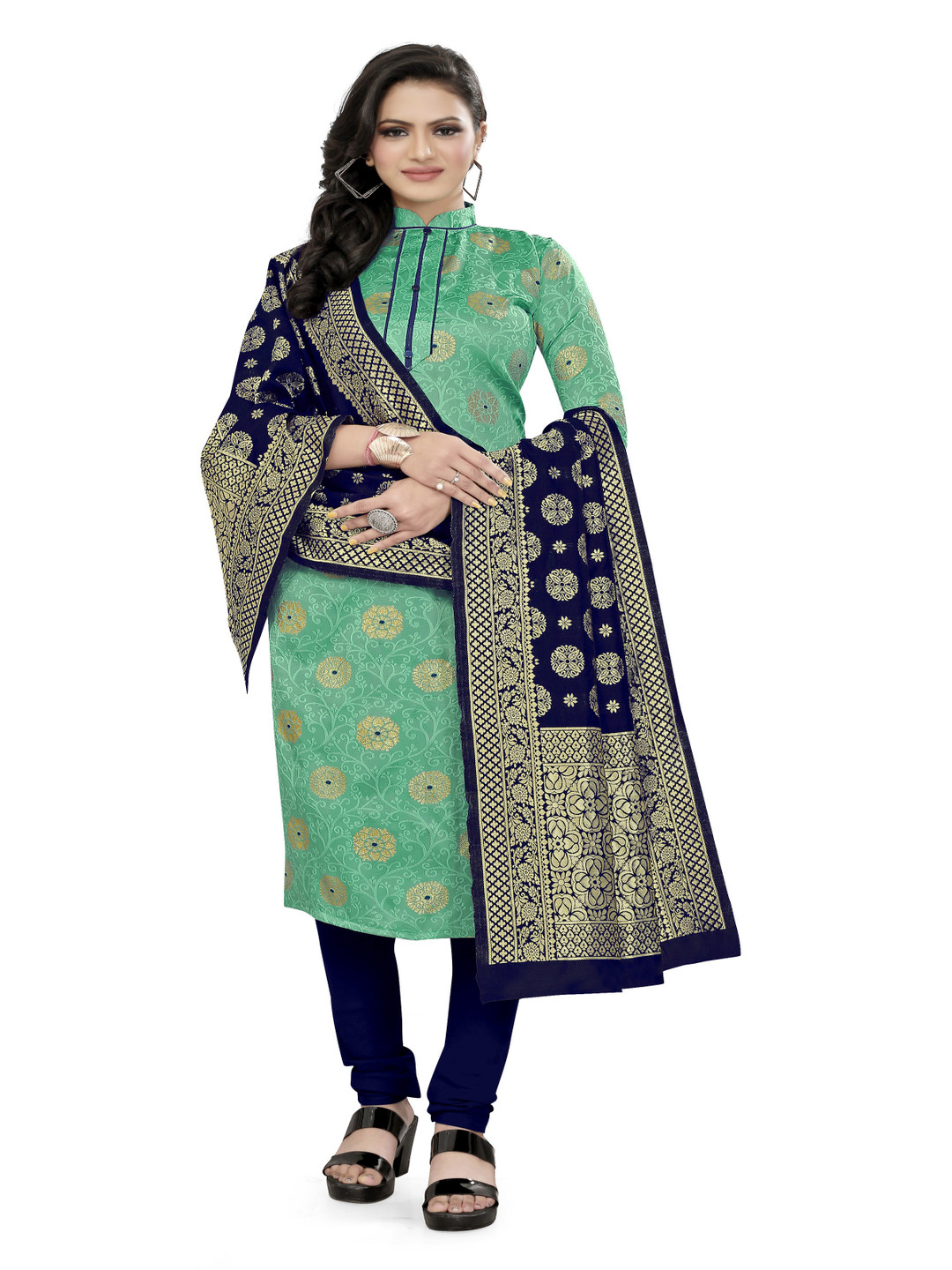 

HERE&NOW Woven Design Unstitched Dress Material, Sea green