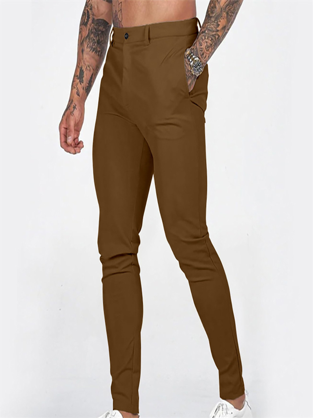 

StyleCast x Revolte Men Cotton Slim Fit Easy Wash Pleated Regular Trousers, Coffee brown