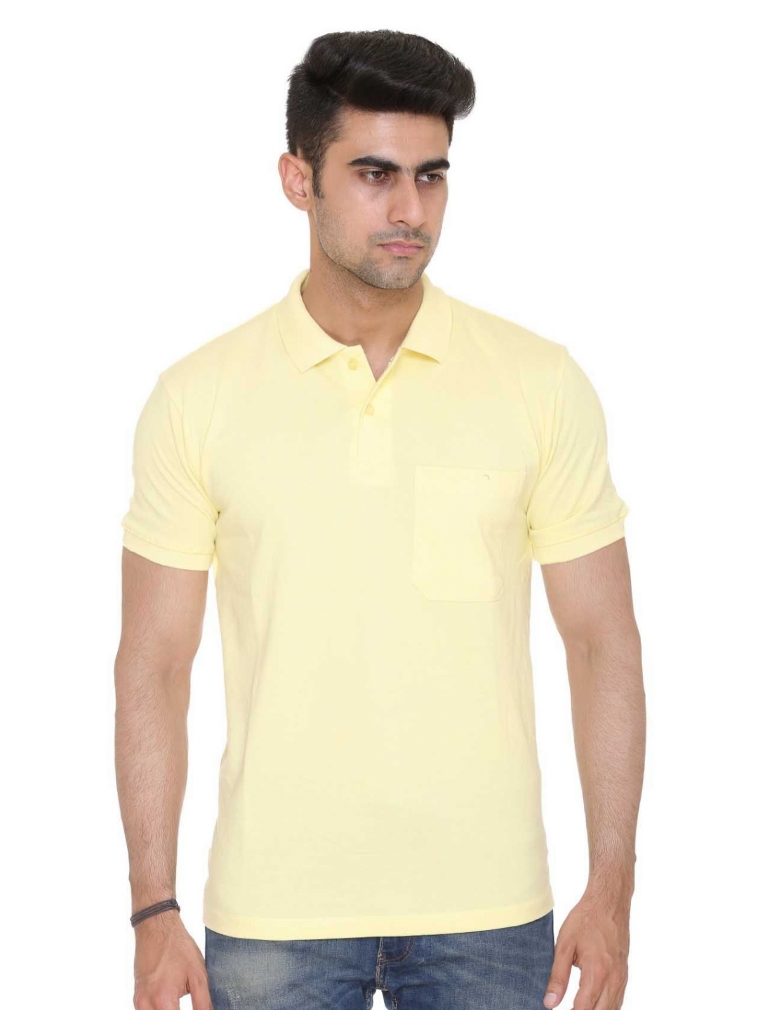 

Colors and Blends Men Solid Polo Collar Cotton T-shirt, Yellow