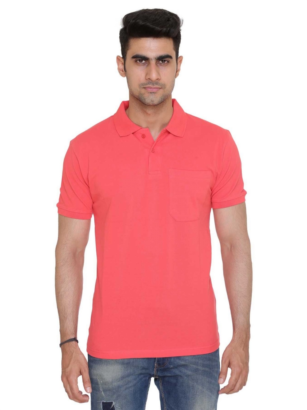 

Colors and Blends Men Solid Polo Collar Cotton T-shirt, Red