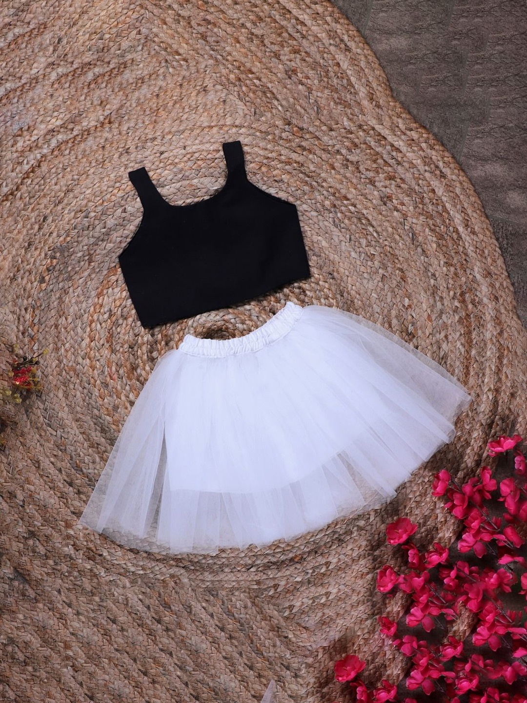 

Anneca Girls Crop Top And Soft Knee length Skirt Readymade Top Bottom Set, Black