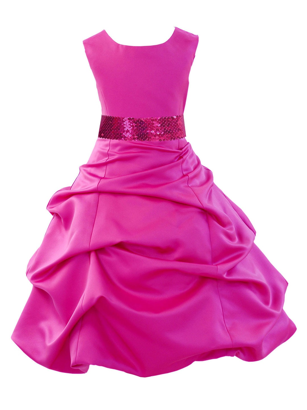 

Wow Princess Solid Round Neck Satin A-Line No Sleeve Dress, Pink
