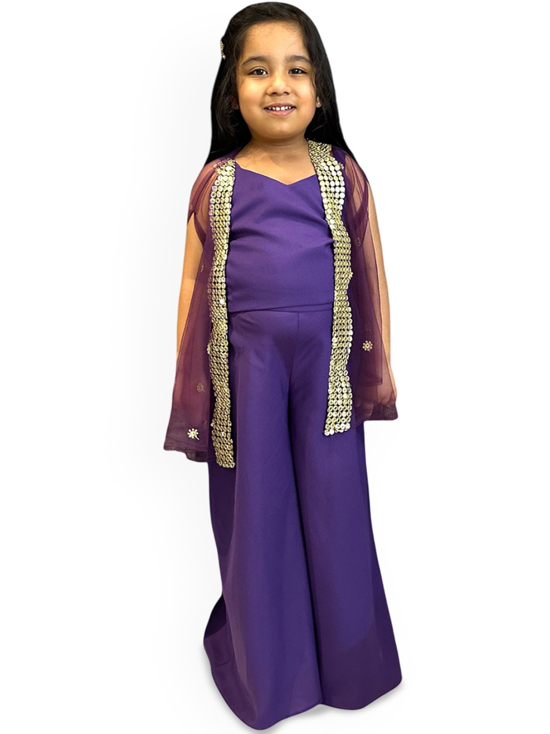 

Samsara Couture Girls V-Neck Top With Palazzo & Shrug, Purple