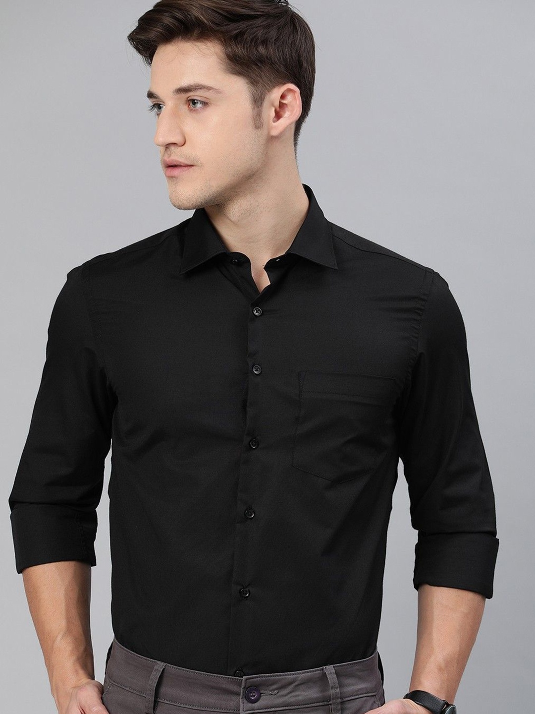 

WHY SO FAB Men Semi Sheer Casual Shirt, Black