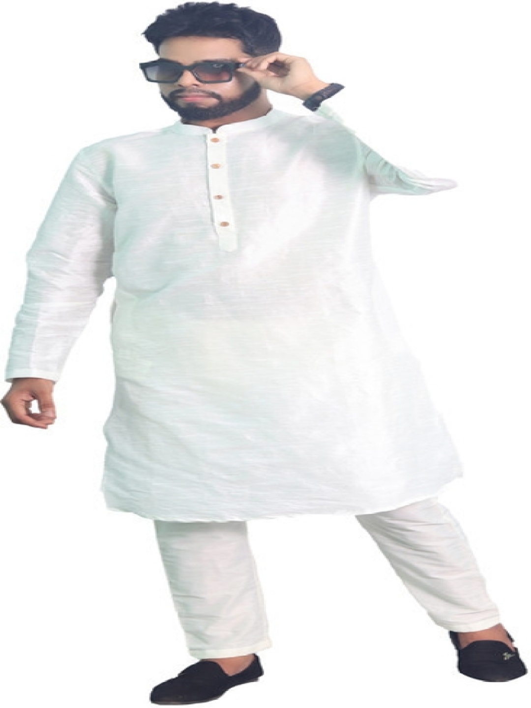 

House of Aqss Mandarin Collar Straight Kurta With Pyjamas, White
