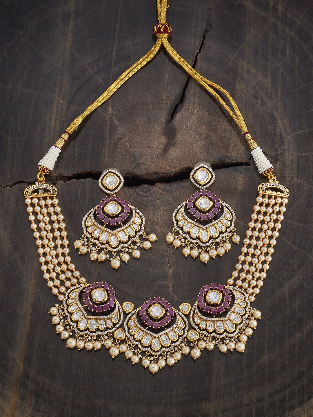 

Kushal's Fashion Jewellery Copper Ruby Victorian-Plated Kundan Necklace, Gold