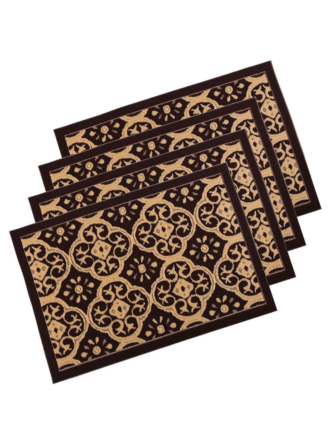 

Kuber Industries Brown & Beige 4 Pieces Jacquard Design Rectangular Anti-Skid Doormats