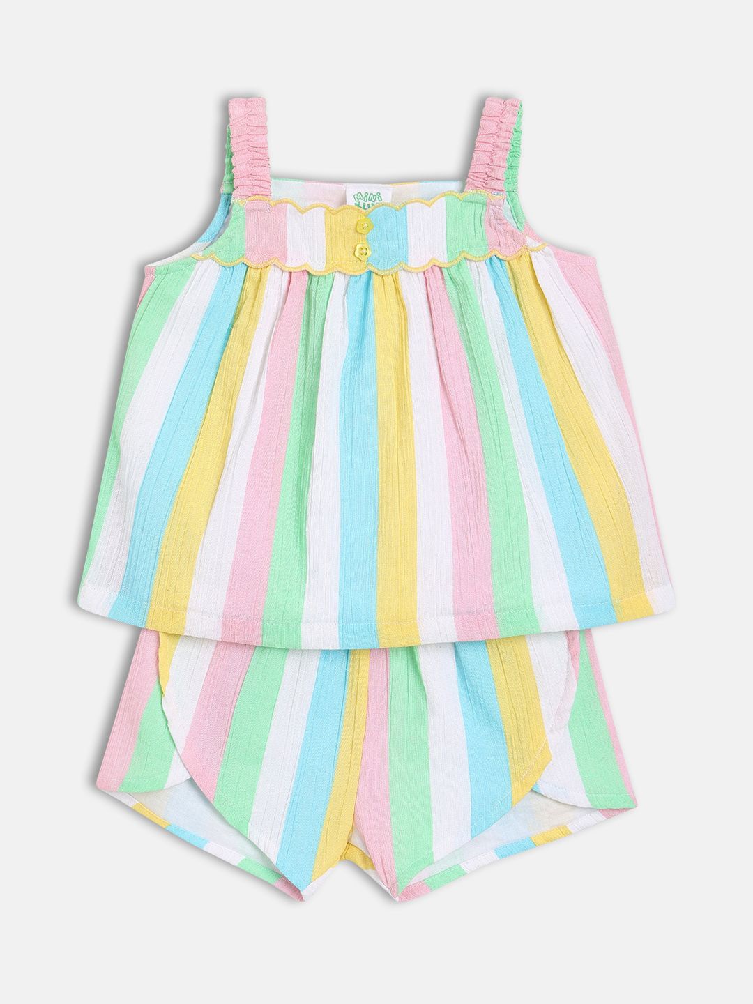

MINI KLUB Girls Striped Sleeveless Pure Cotton Top With Shorts, White