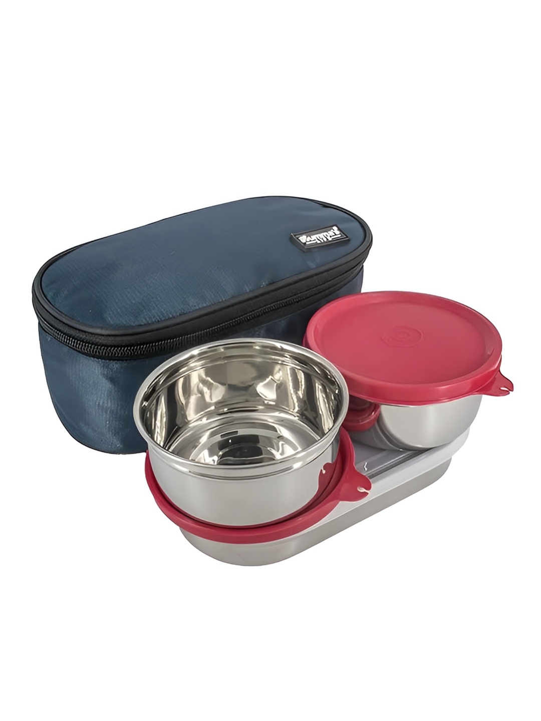 

Mumma's Life Red & Silver-Toned Stainless Steel Dishwasher Safe Lunch Box