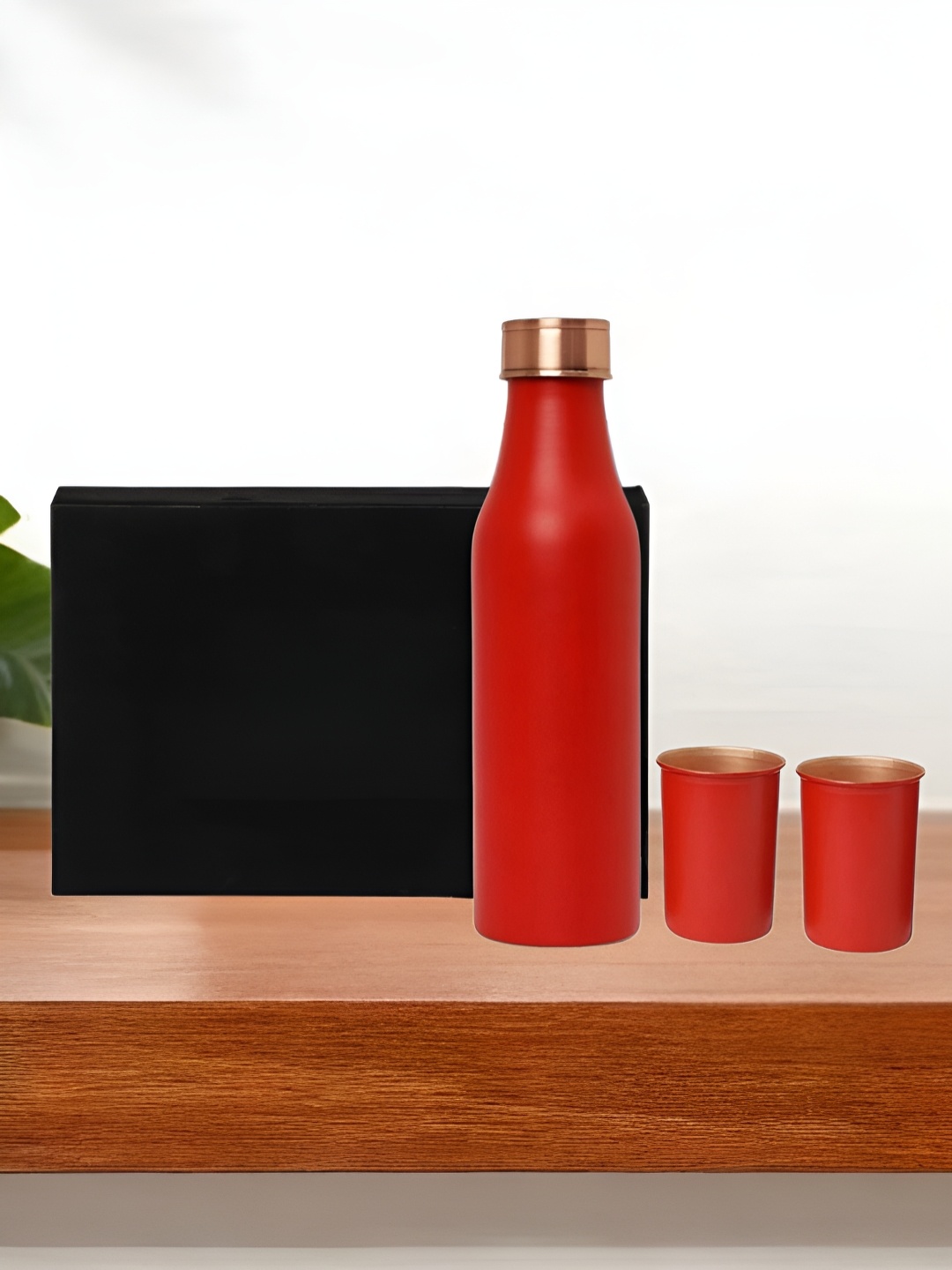 

INTERNATIONAL GIFT Set of 3 950 Ml Water Bottle And Glass Set With Velvet Box Gift Set, Red