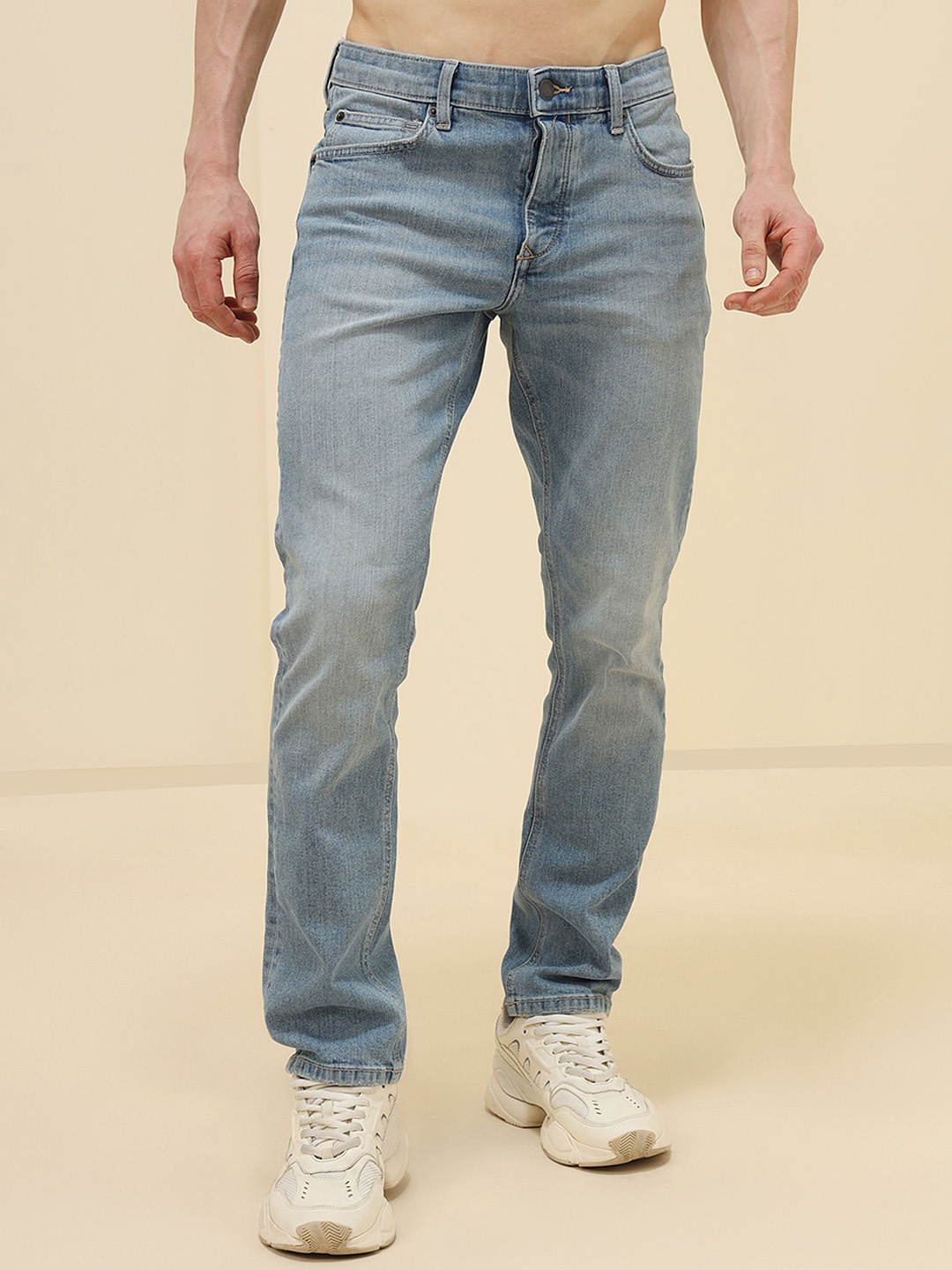 

XABIRI Men Cotton Slim Fit Mid-Rise Heavy Fade Jeans, Blue