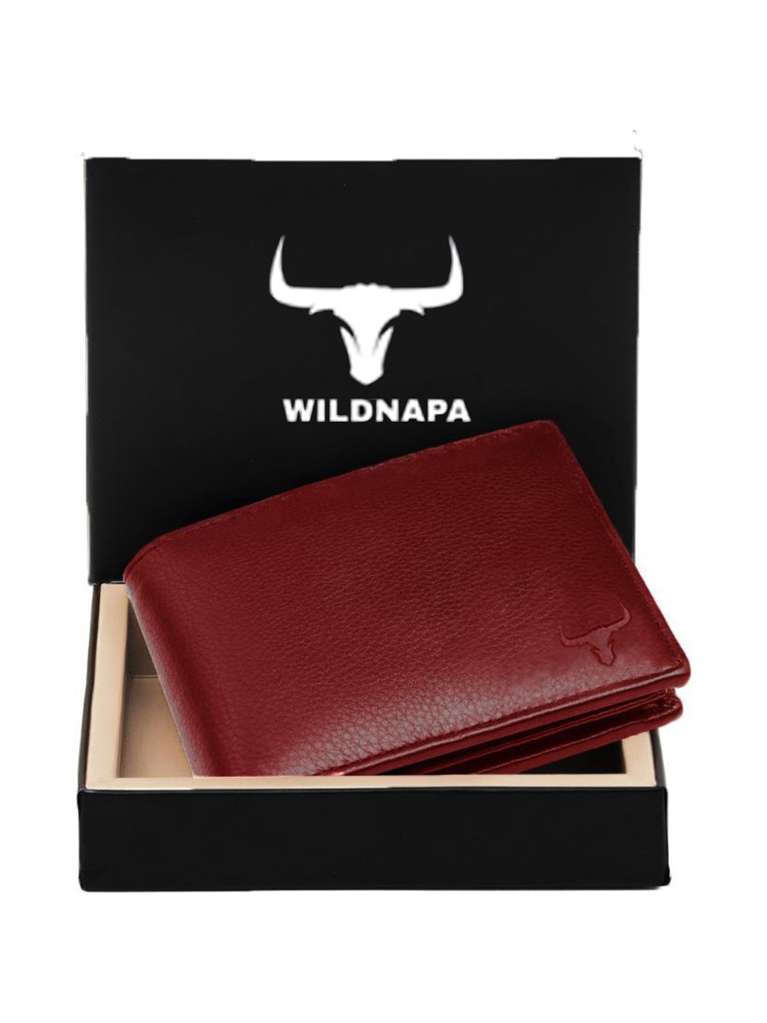 

WILDNAPA Men Leather Two Fold Wallet, Red