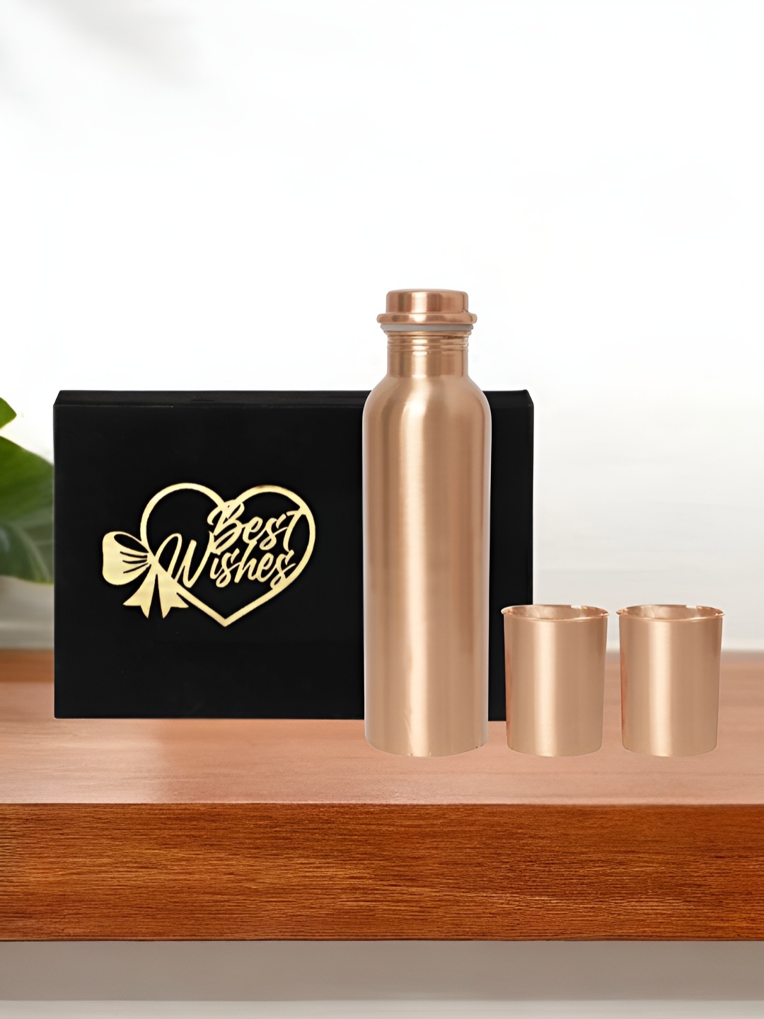 

INTERNATIONAL GIFT 3 Pieces Pure Copper Water Bottle With Glass Set Velvet Box & Bag 950ml