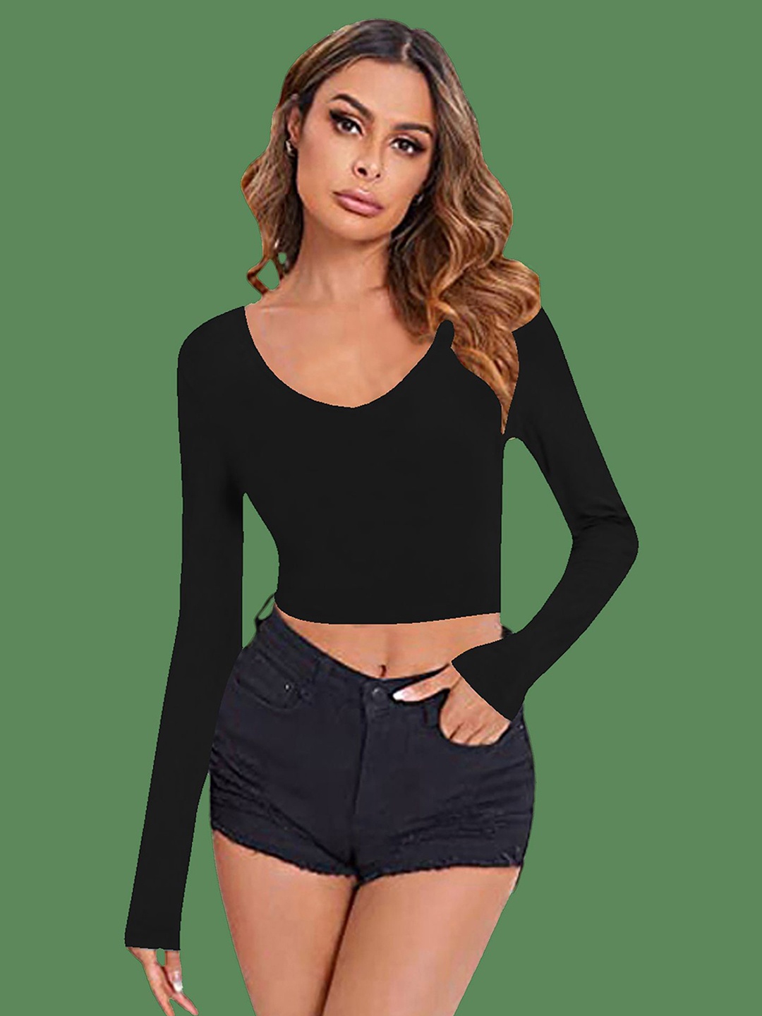 

Dream Beauty Fashion Women V-Neck Fitted Crop Top, Black