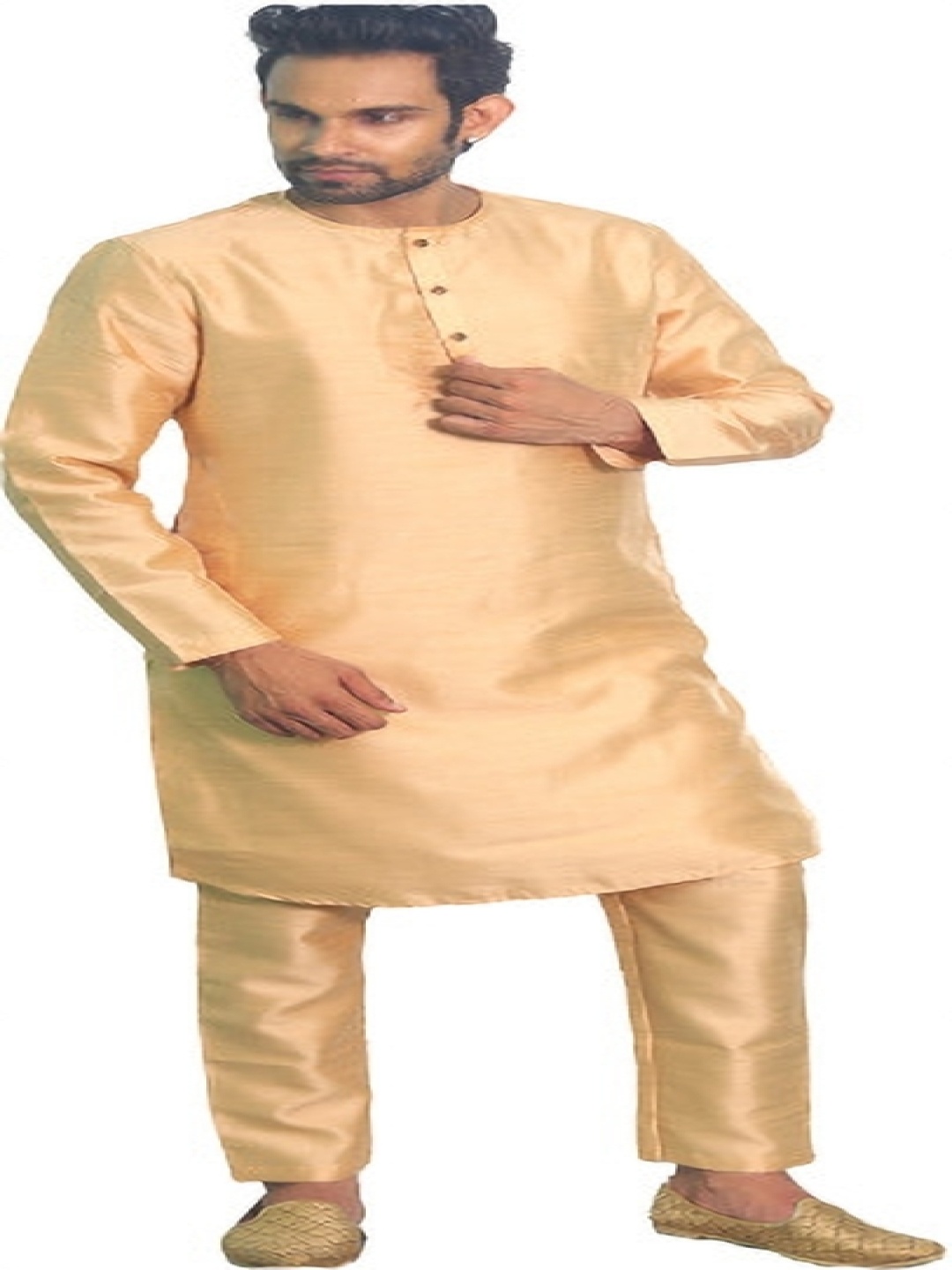 

House of Aqss Mandarin Collar Straight Kurta With Trouser, Gold