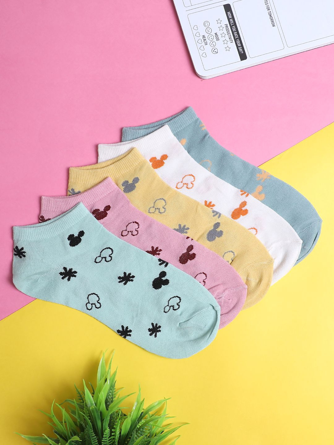 

Zalima Women Pack Of 5 Printed Cotton Ankle-Length Socks, White