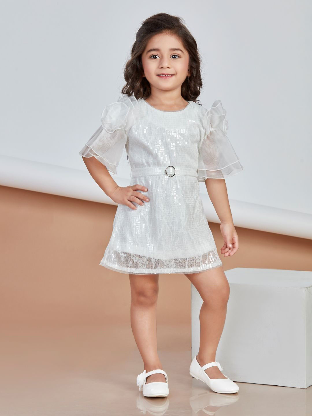 

Peppermint Girl Flared Sleeve Chiffon A-Line Dress, White