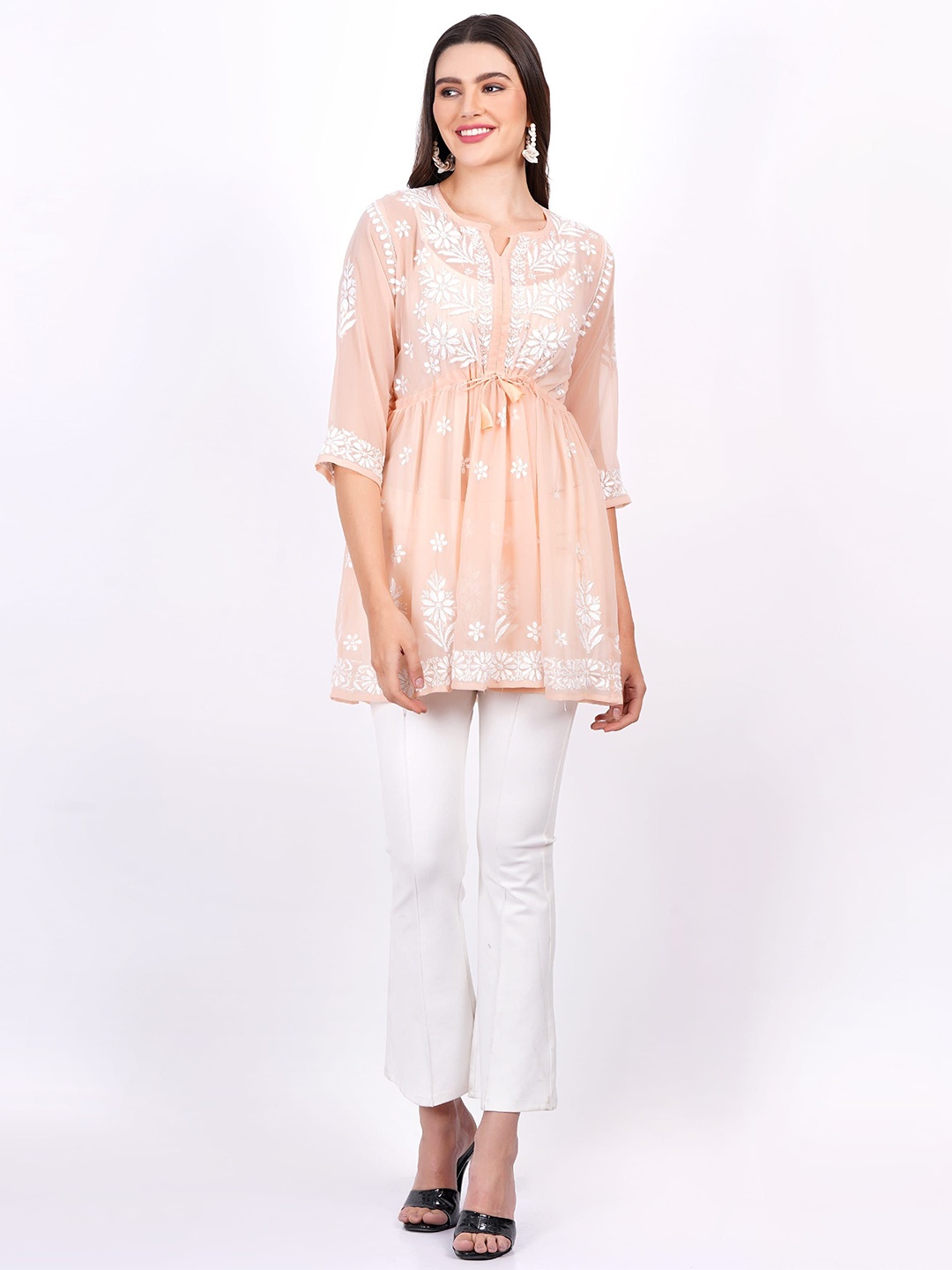 

SUFIZA LIFESTYLE Women Embroidered Tunic, Cream