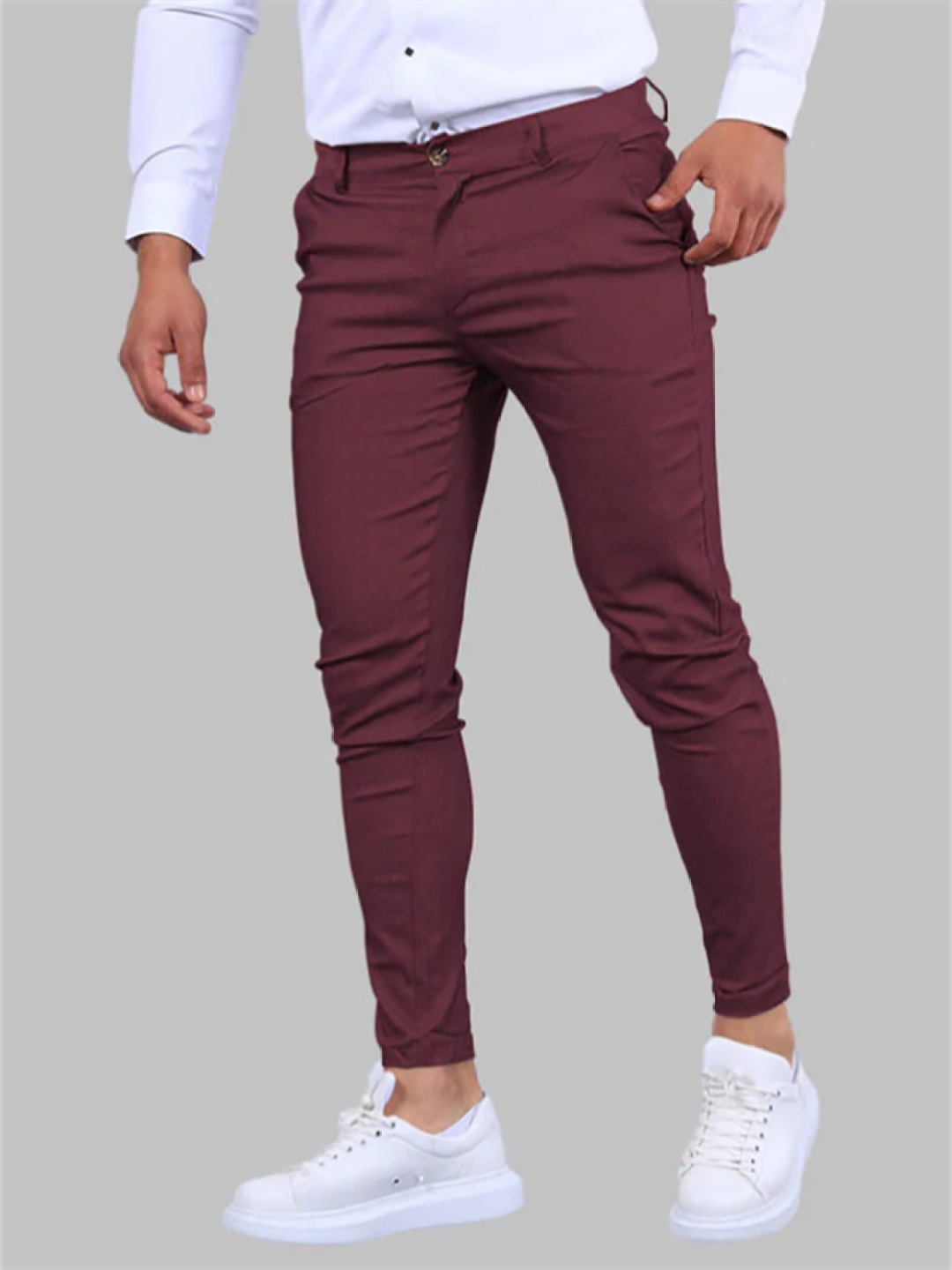 

StyleCast x Revolte Men Slim Fit Easy Wash Formal Trousers, Maroon
