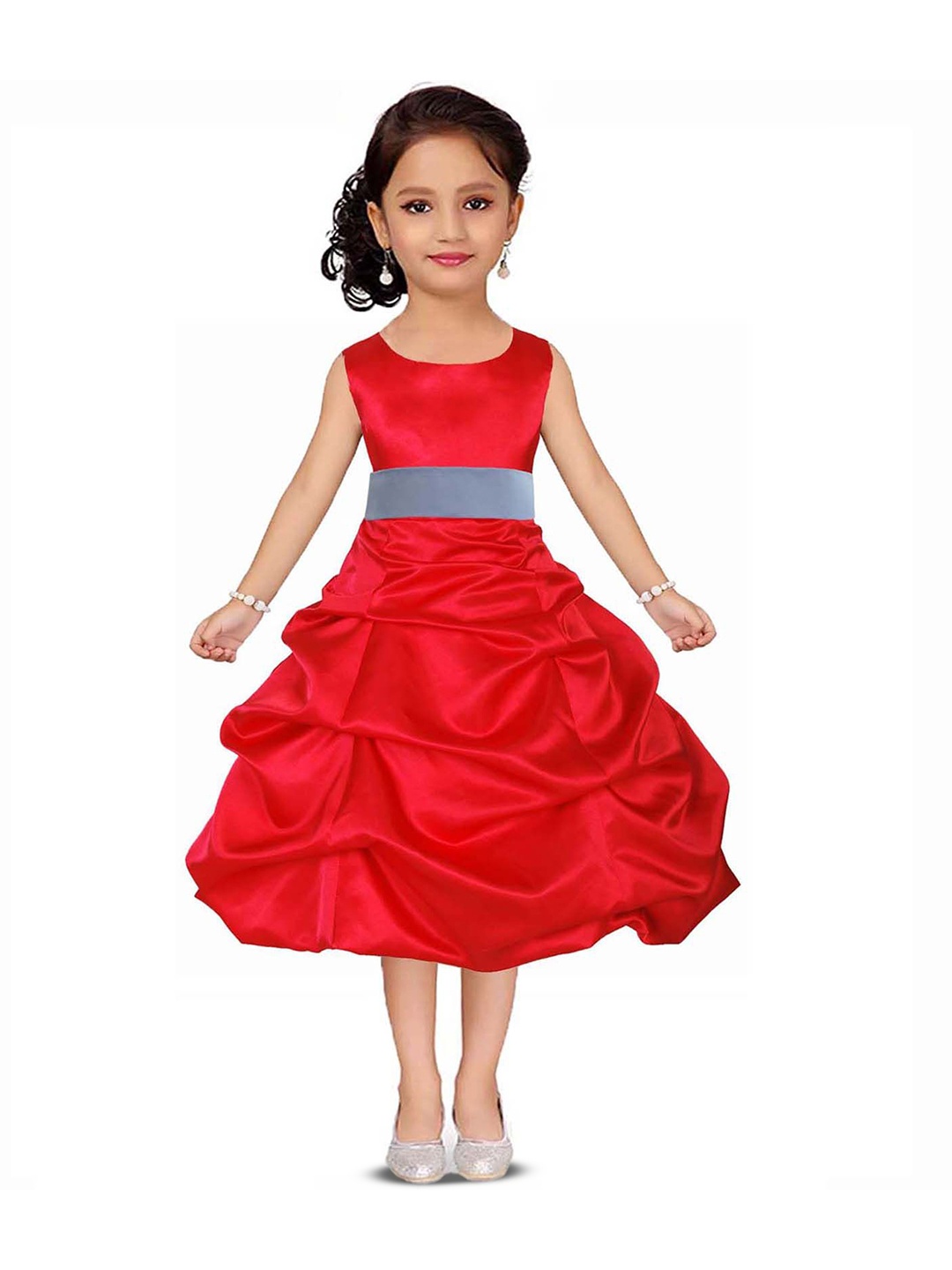 

Wow Princess Satin A-Line round neck Dress, Red