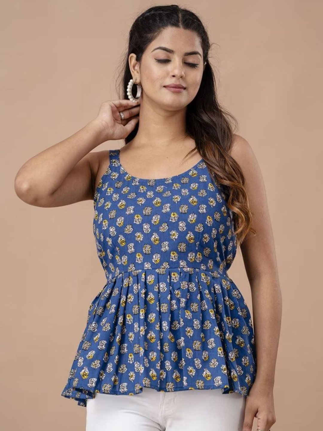 

Rangun Women Floral Printed Top, Blue