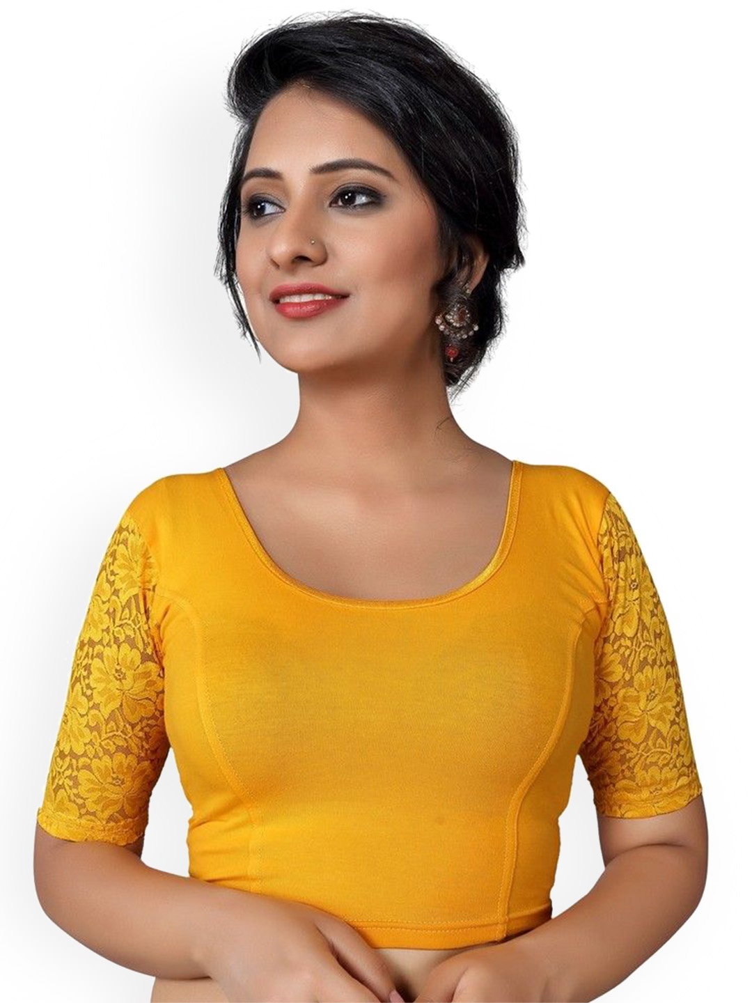 

Mmore Round Neck Stretchable Saree Blouse, Mustard