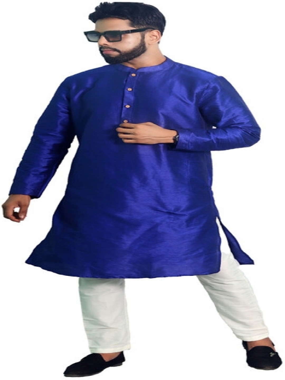 

House of Aqss Mandarin Collar Straight Kurta With Trouser, Blue