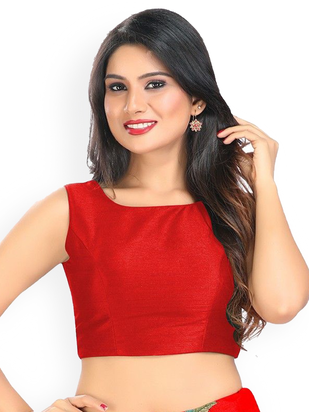 

Mmore Women Boat Neck Saree Blouse, Red