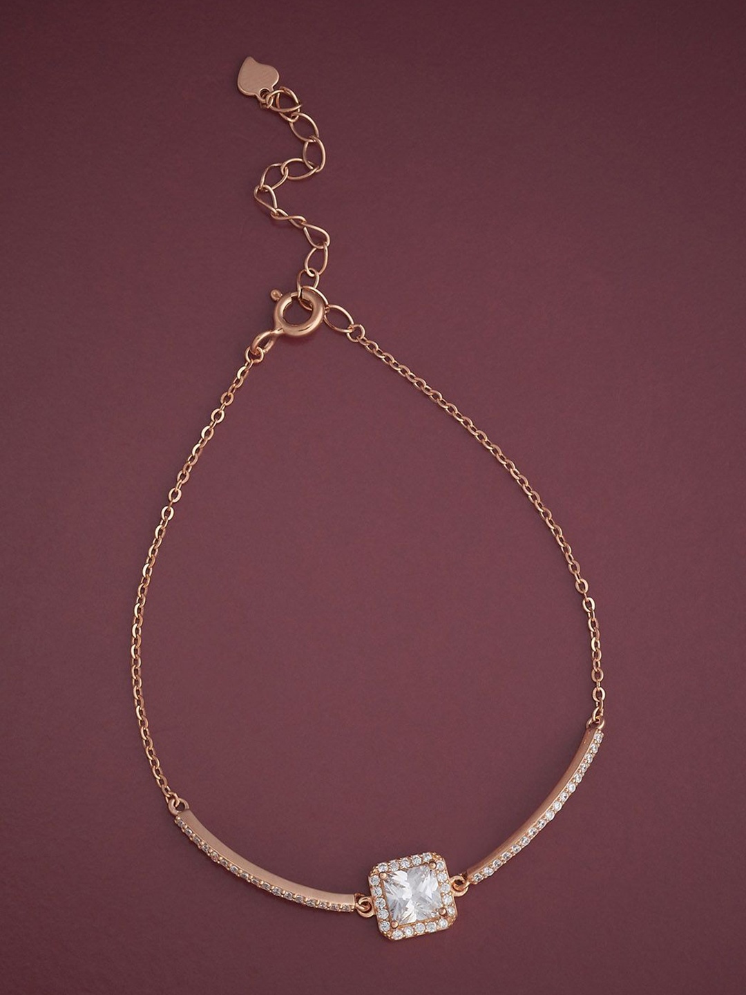 

Kushal's Fashion Jewellery 92.5 Sterling Silver Rose Gold-Plated CZ Studded Link Bracelet