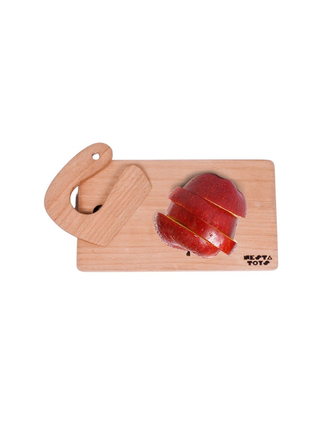 

Nesta Toys Montessori Wooden Chopping Board and Knife for Toddlers Safe Cutting Tool toy, Beige