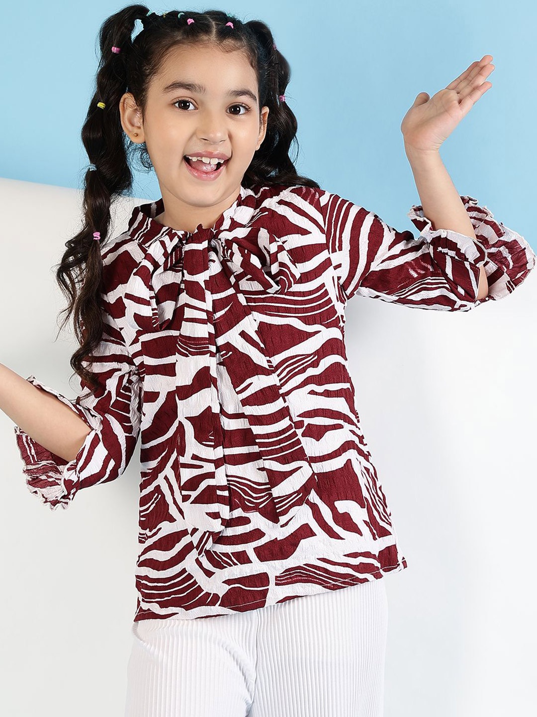 

Ishti Girls Printed Tie-Up Neck Top, Maroon