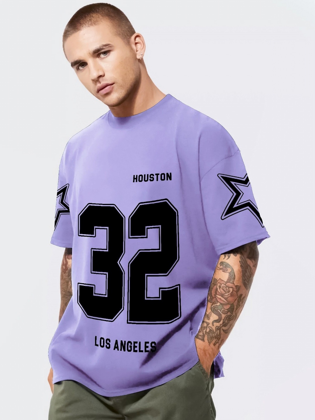 

JUMPCUTS Men Typography Printed Round Neck Cotton T-shirt, Lavender