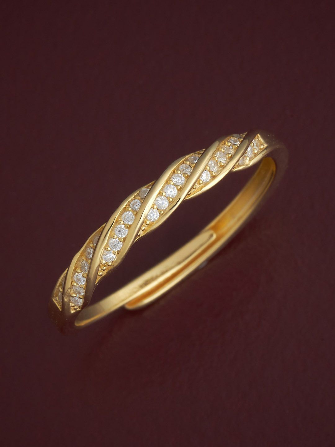 

Kushal's Fashion Jewellery 92.5 Silver Gold-Plated CZ Studded Temple Finger Ring