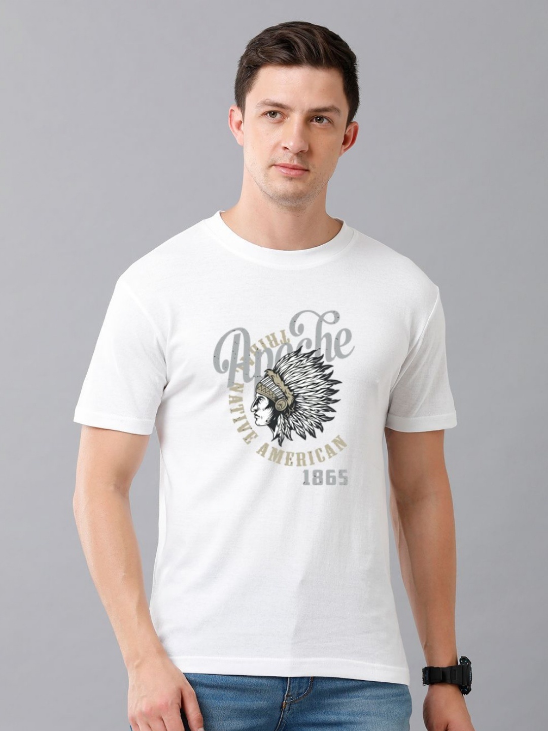 

Moda Rapido Men Graphic Printed Round Neck Cotton T-shirt, White