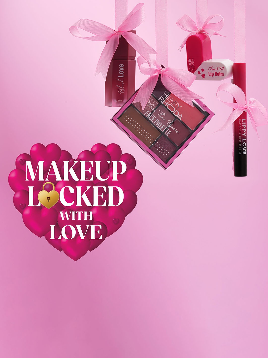 

Hilary Rhoda Set Of 4 Clear Lip Balm, Blush Love Blush, Lippy Love Lipstick & Face Palette, Pink