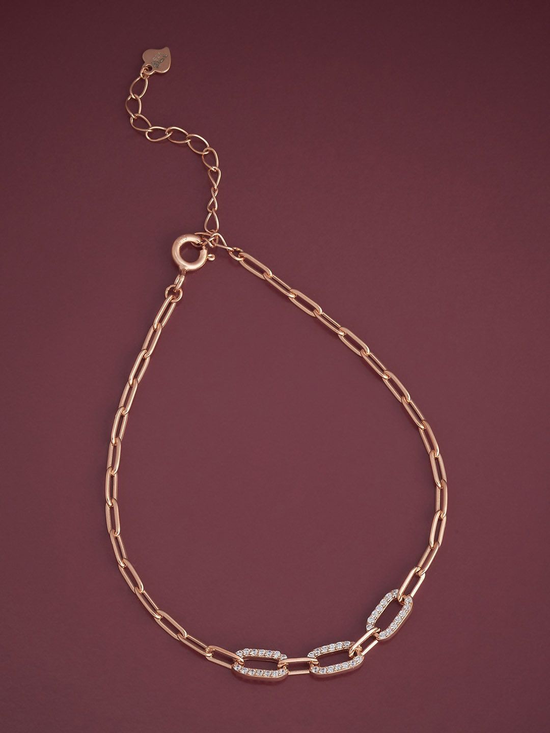 

Kushal's Fashion Jewellery 92.5 Sterling Silver Rose Gold-Plated CZ Studded Link Bracelet