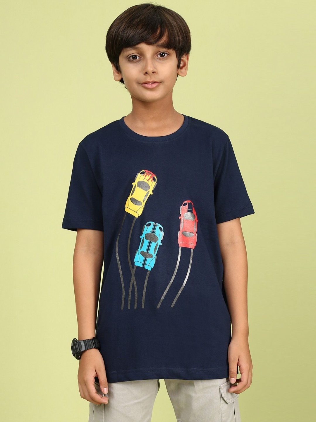 

YK Boys Graphic Printed Round Neck Cotton Relaxed Fit T-shirt, Navy blue