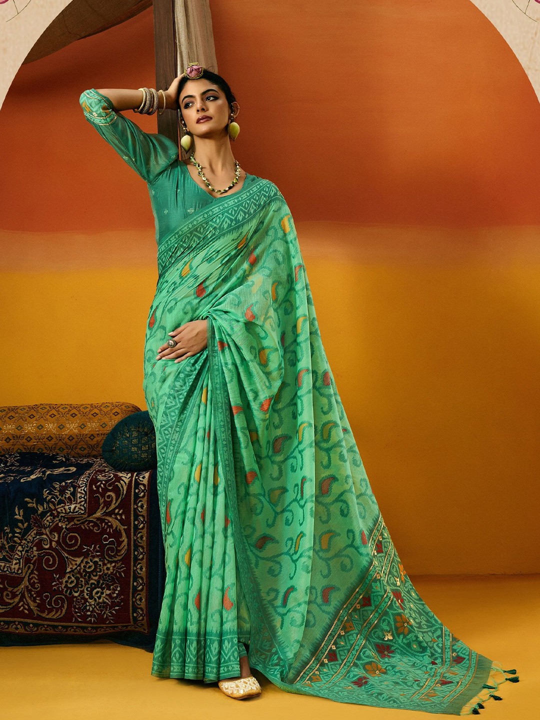 

MAHALASA Woven Design Paisley Pure Cotton Jamdani Saree, Sea green