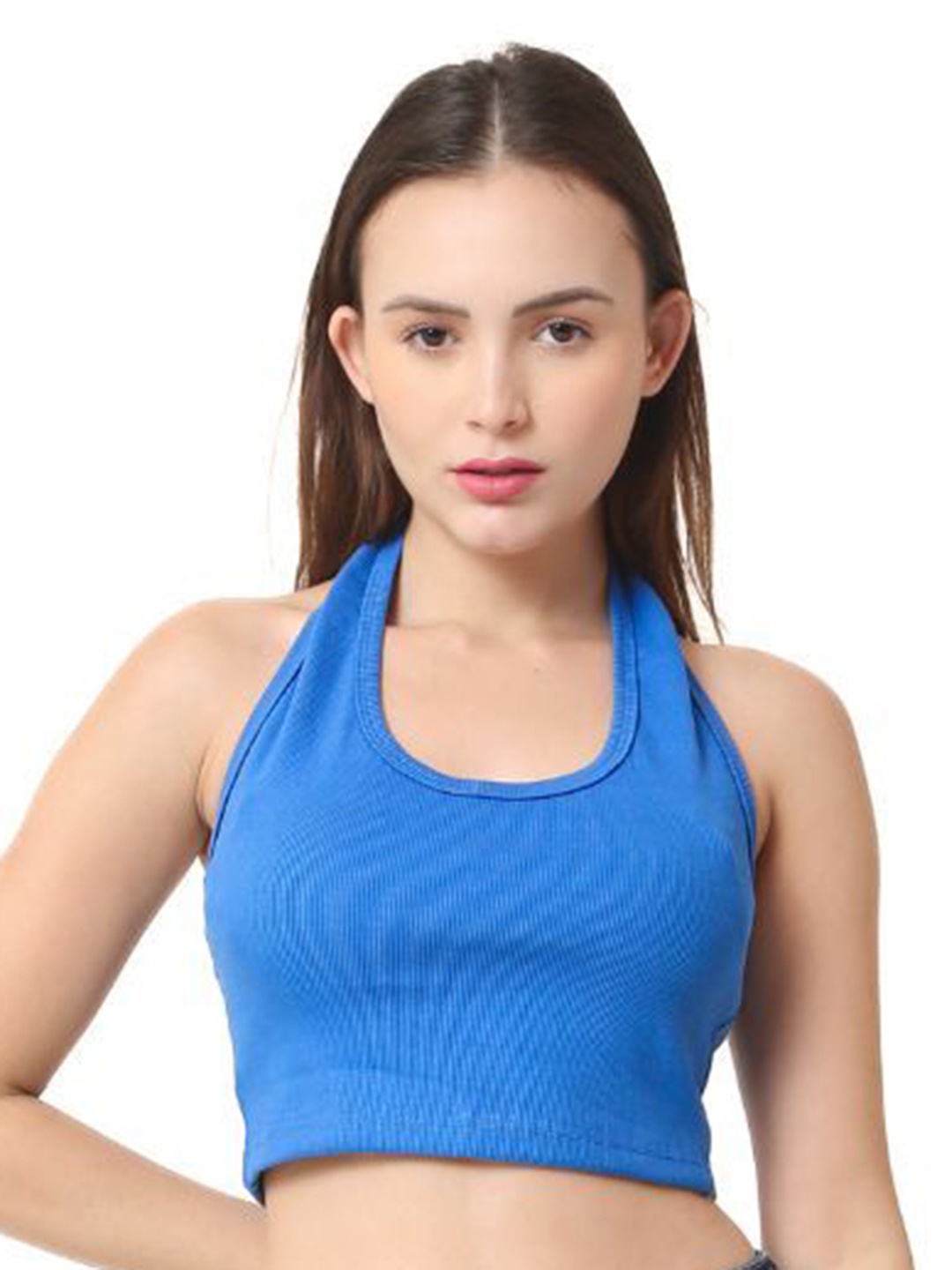 

Sizi Halter Neck Tank Crop Top, Blue
