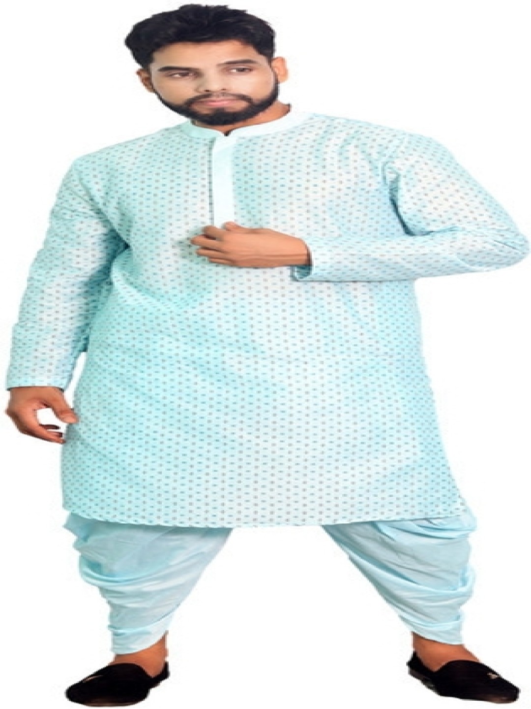 

House of Aqss Geometric Printed Mandarin Collar Straight Kurta With Trousers, Blue
