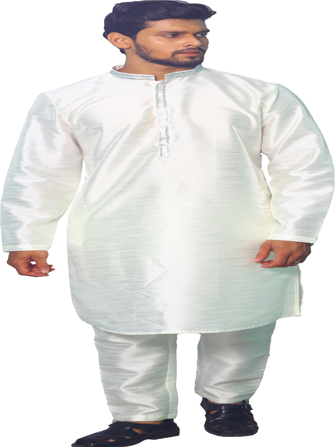 

House of Aqss Mandarin Collar Dupion Silk Straight Kurta With Pyjama, White