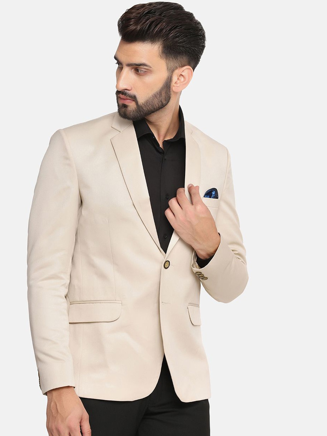 

TAHVO Notched Lapel Collar Single-Breasted Blazer, Beige