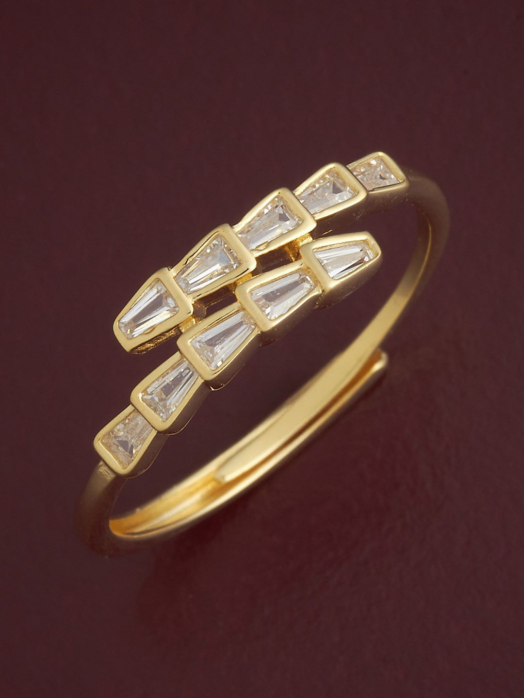 

Kushal's Fashion Jewellery 92.5 Sterling Silver Gold-Plated CZ Studded Finger Ring