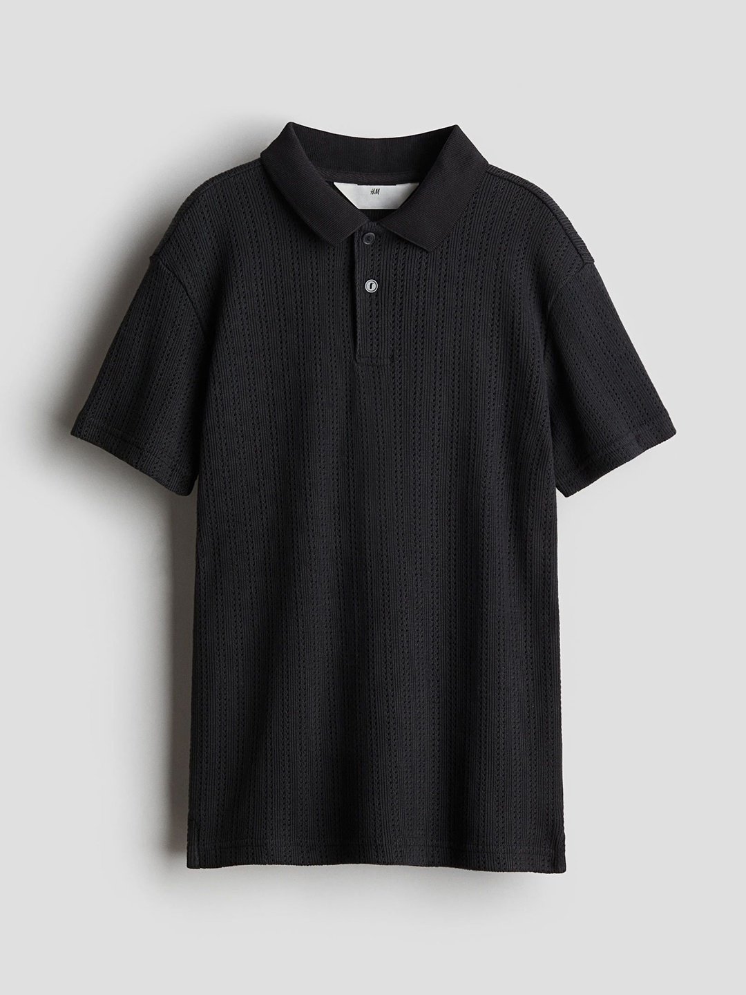 

H&M Pointelle-Knit Polo Shirt, Grey