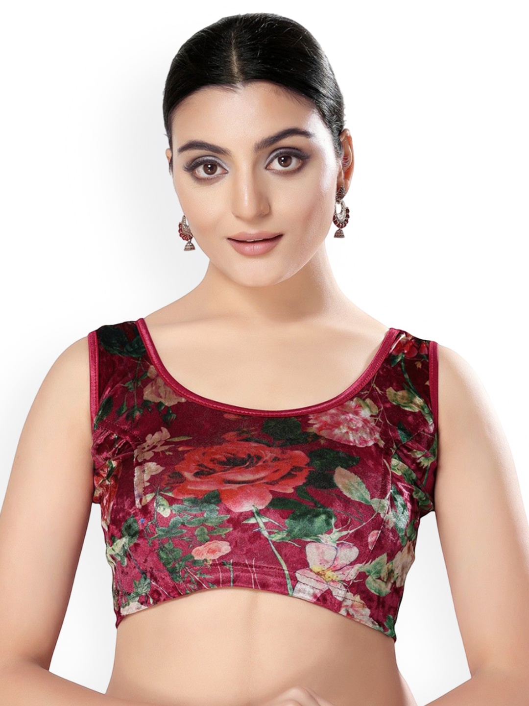 

Mmore Printed Stretchable Saree Blouse, Maroon