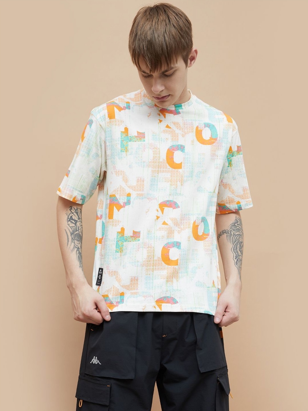 

Kappa Men Conversational Printed Round Neck Cotton T-shirt, Off white
