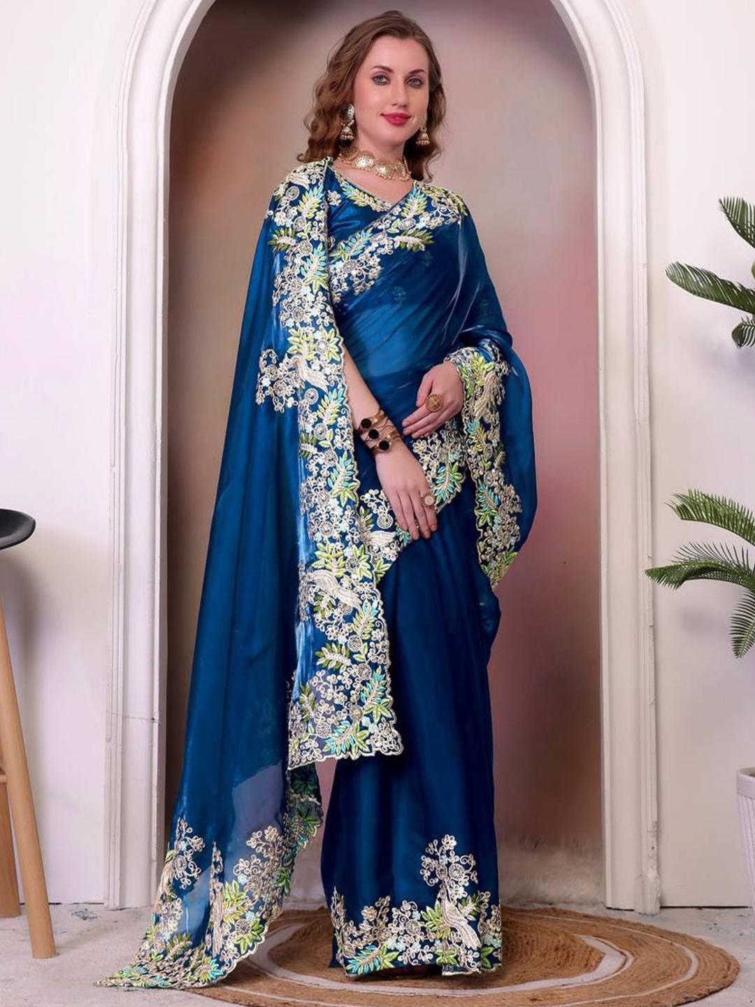 

Moda Rapido Embroidered Organza Saree, Teal