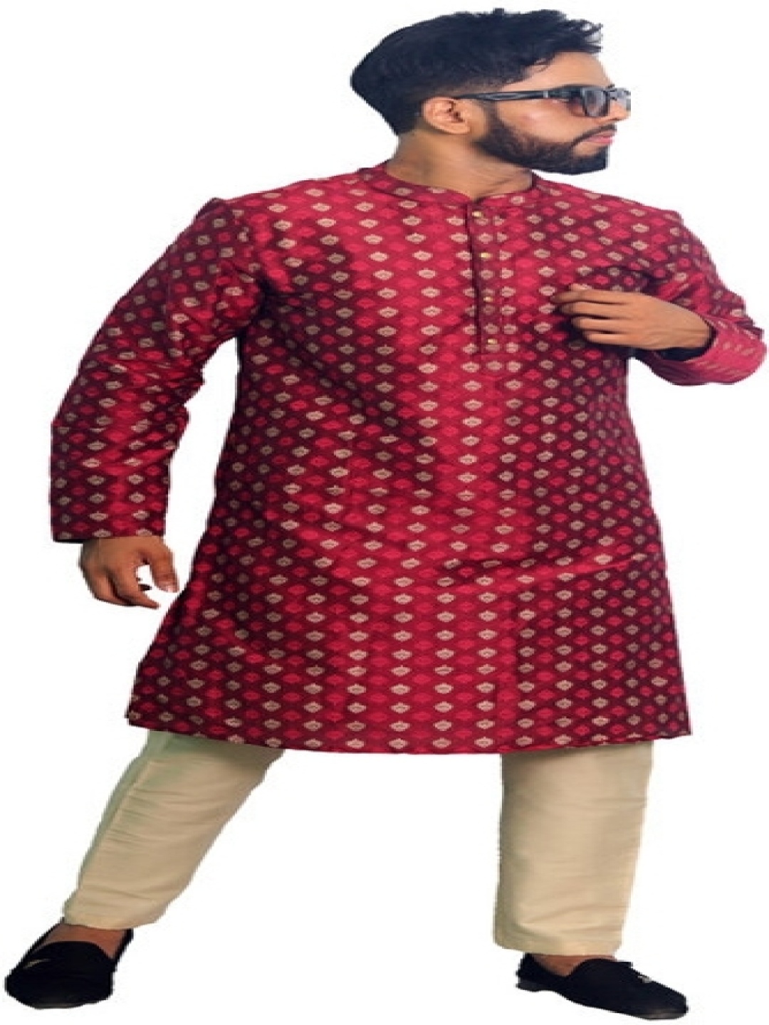

House of Aqss Floral Printed Mandarin Collar Straight Kurta With Trouser, Red